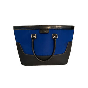 RL Ralph Lauren Blue Black Tote Bag Colorblock Structured Shopper Handbag Medium
